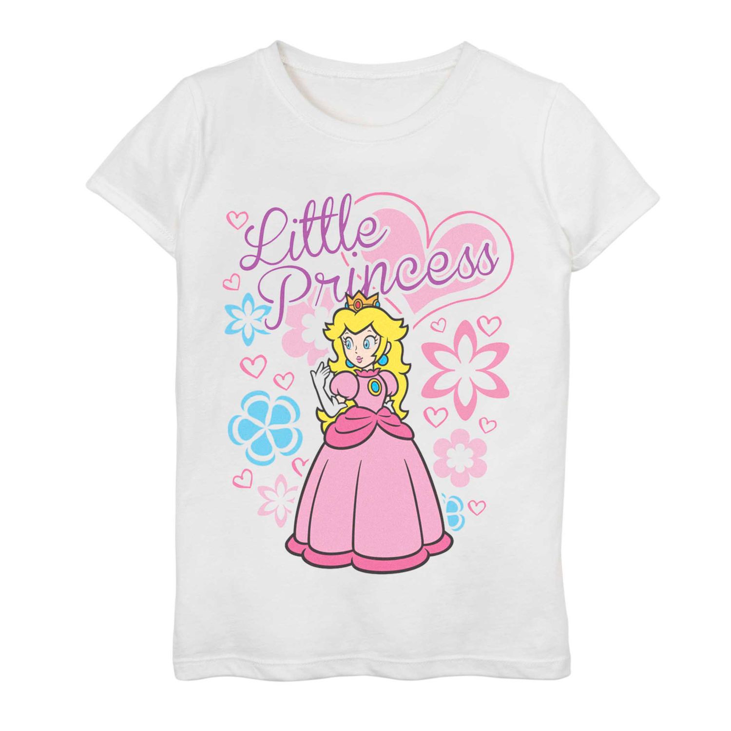 Персиковая футболка с цветочным принтом «Маленькая принцесса» для девочек 7–16 лет Nintendo Super Mario Licensed Character