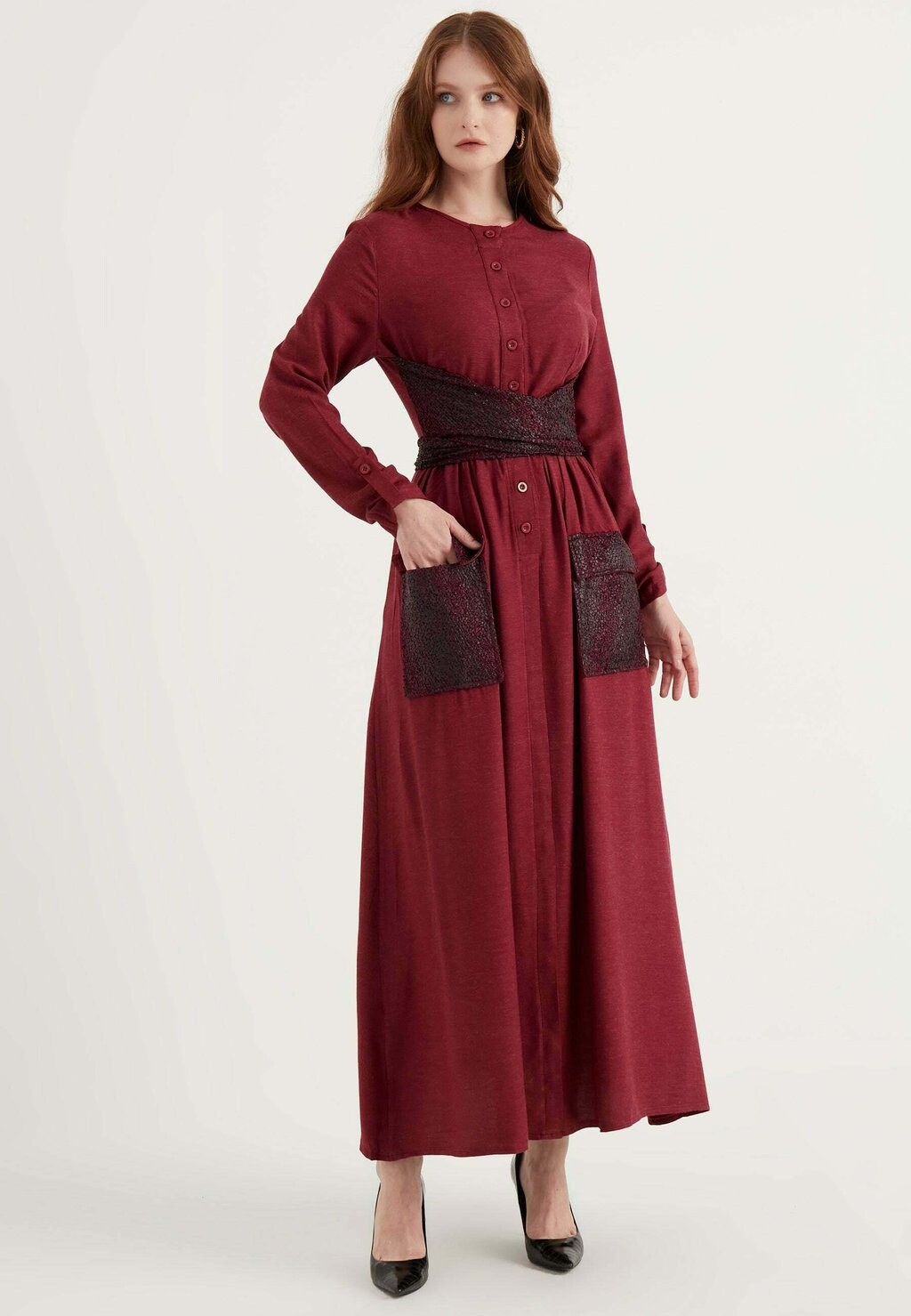 

Длинное платье Long With Waist Detail And Pockets Herita, цвет bordeaux