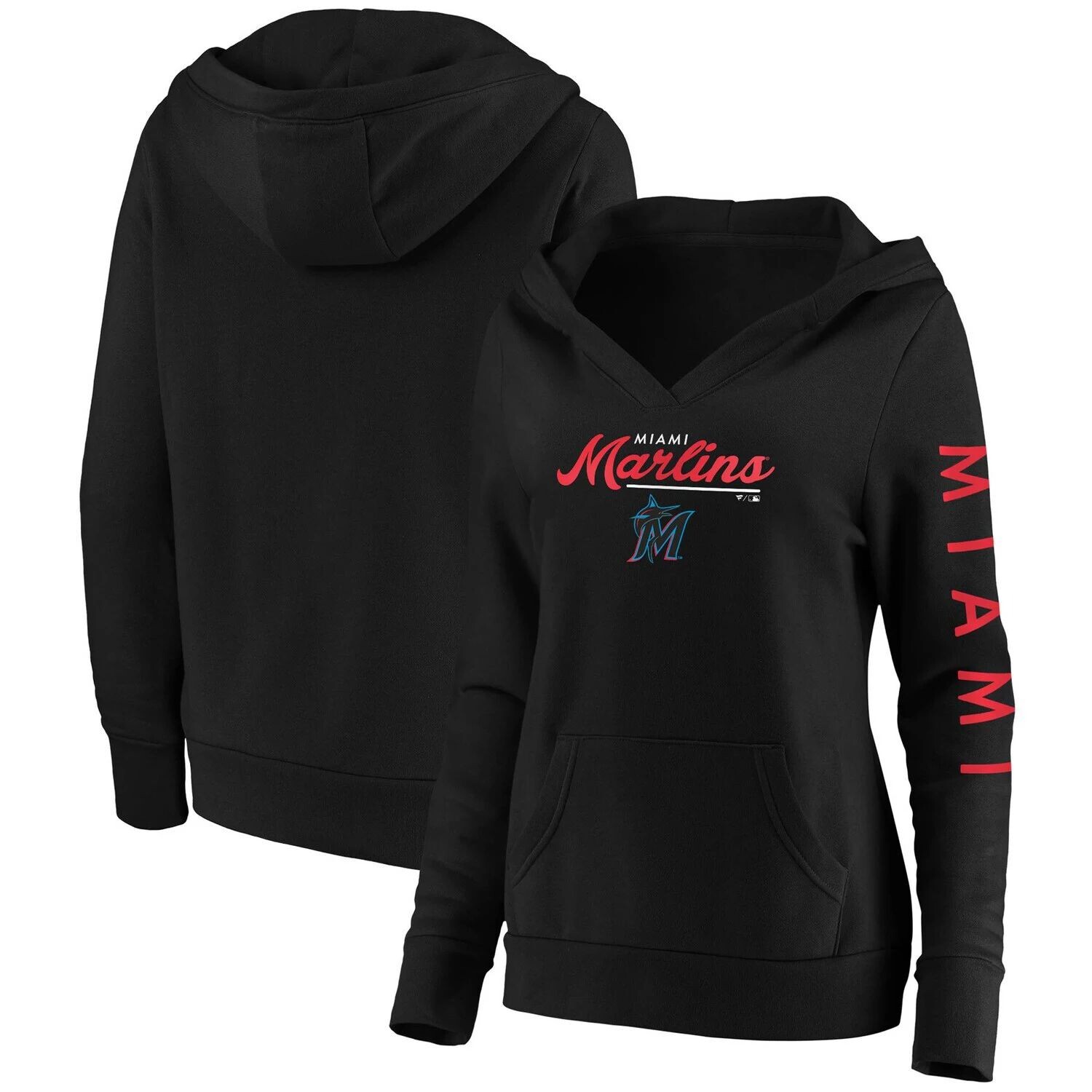 

Женский черный пуловер с капюшоном Fanatics с логотипом Miami Marlins Core High Class Crossover Fanatics