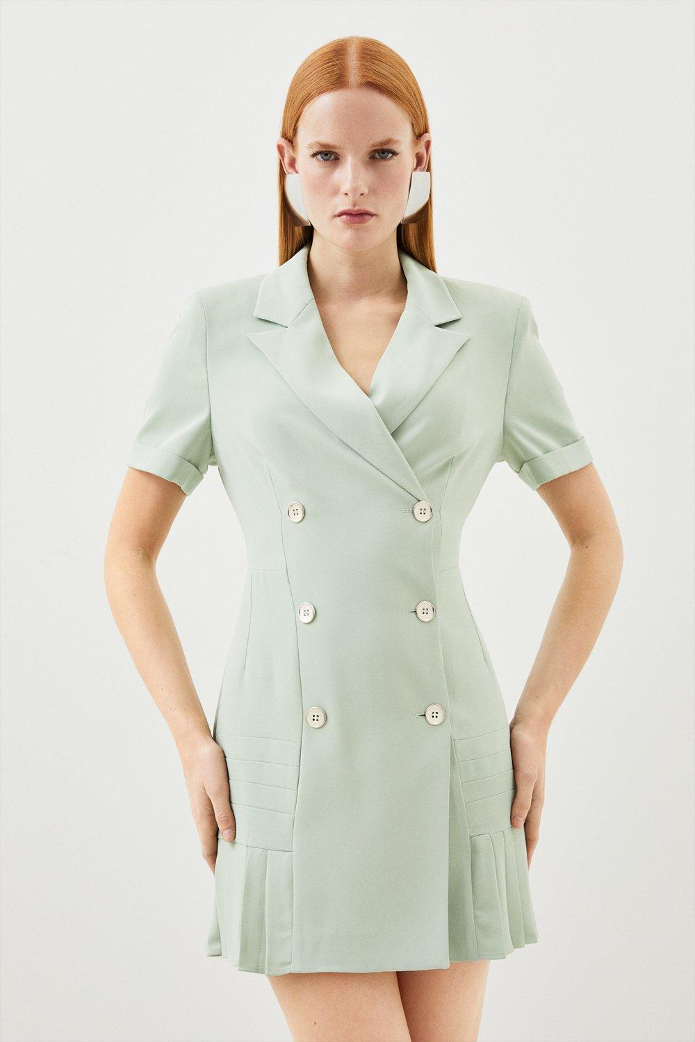 Плиссированное тканое мини-платье-блейзер Karen Millen, зеленый индивидуальное однобортное платье блейзер в компактную эластичную полоску karen millen серый