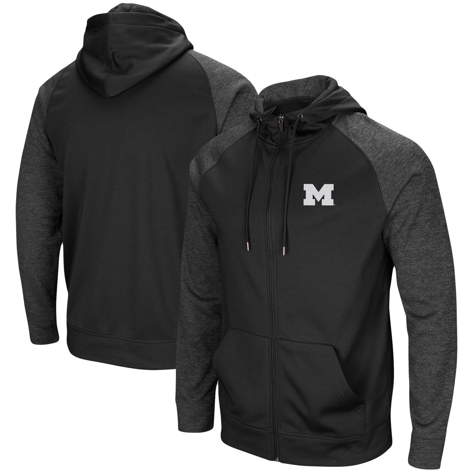 

Мужская черная худи с молнией во всю длину Michigan Wolverines Big & Tall Blackout реглан Colosseum, Черный
