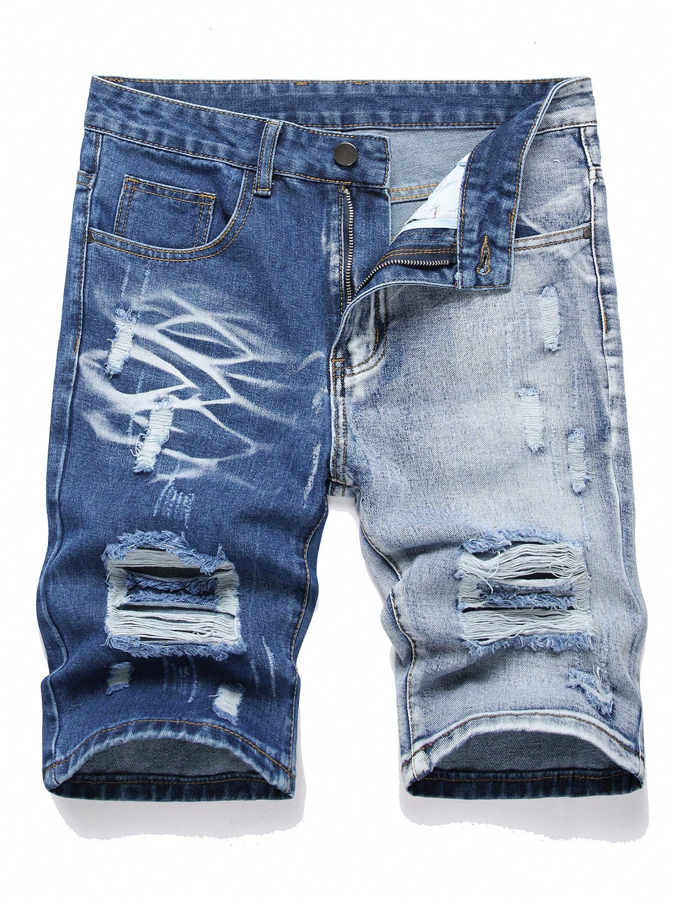 цена Мужские джинсовые шорты с потертостями в европейском и американском стиле, синий и белый