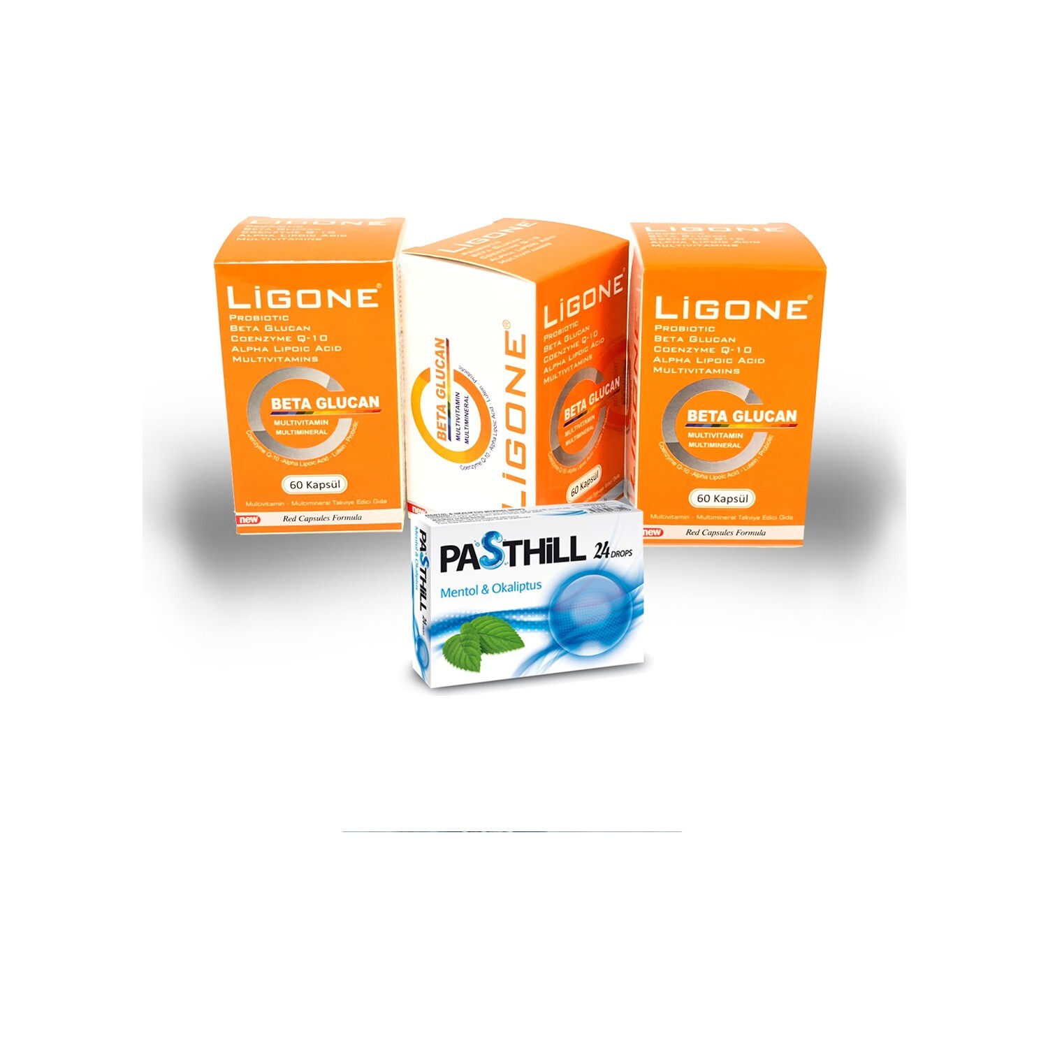 

Пищевая добавка Ligone Beta-Glucan, 60 капсул + Леденцы от боли в горле LedaPharma Pasthill Menthol & Eucalyptus