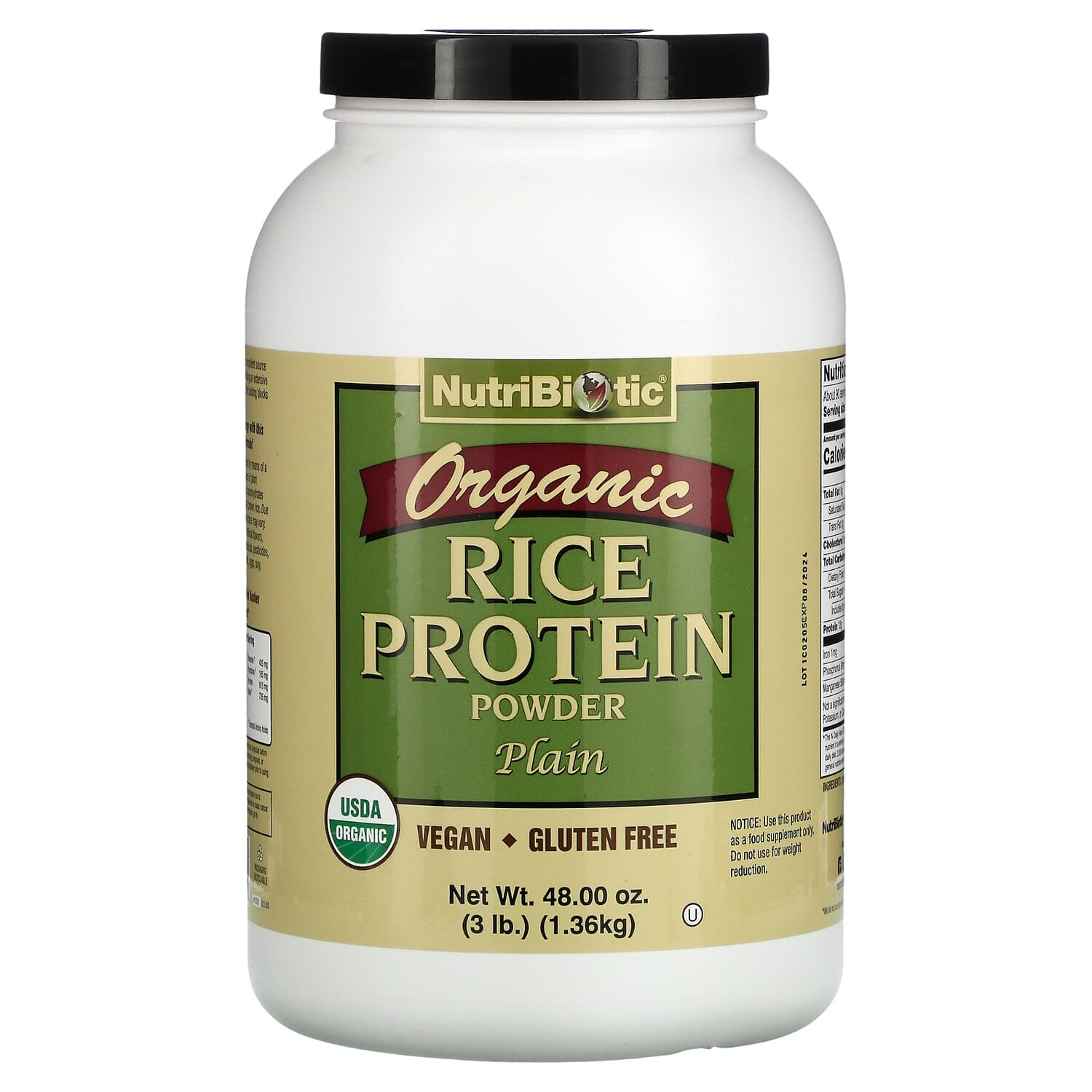 

Сырой органический рисовый протеин, без добавок, 1,36 кг (3 фунта), NutriBiotic