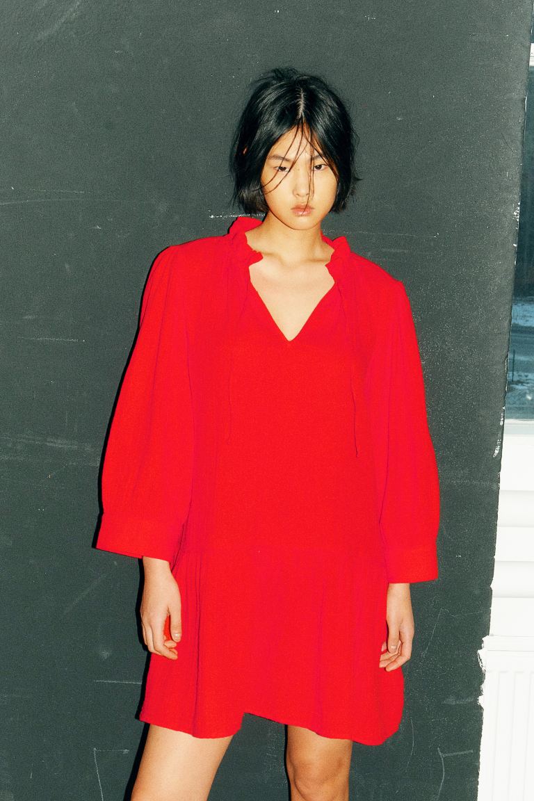 Хлопковое платье с завязками H&M, красный