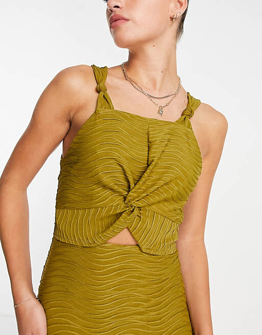

Зеленое платье миди с фактурным вырезом River Island