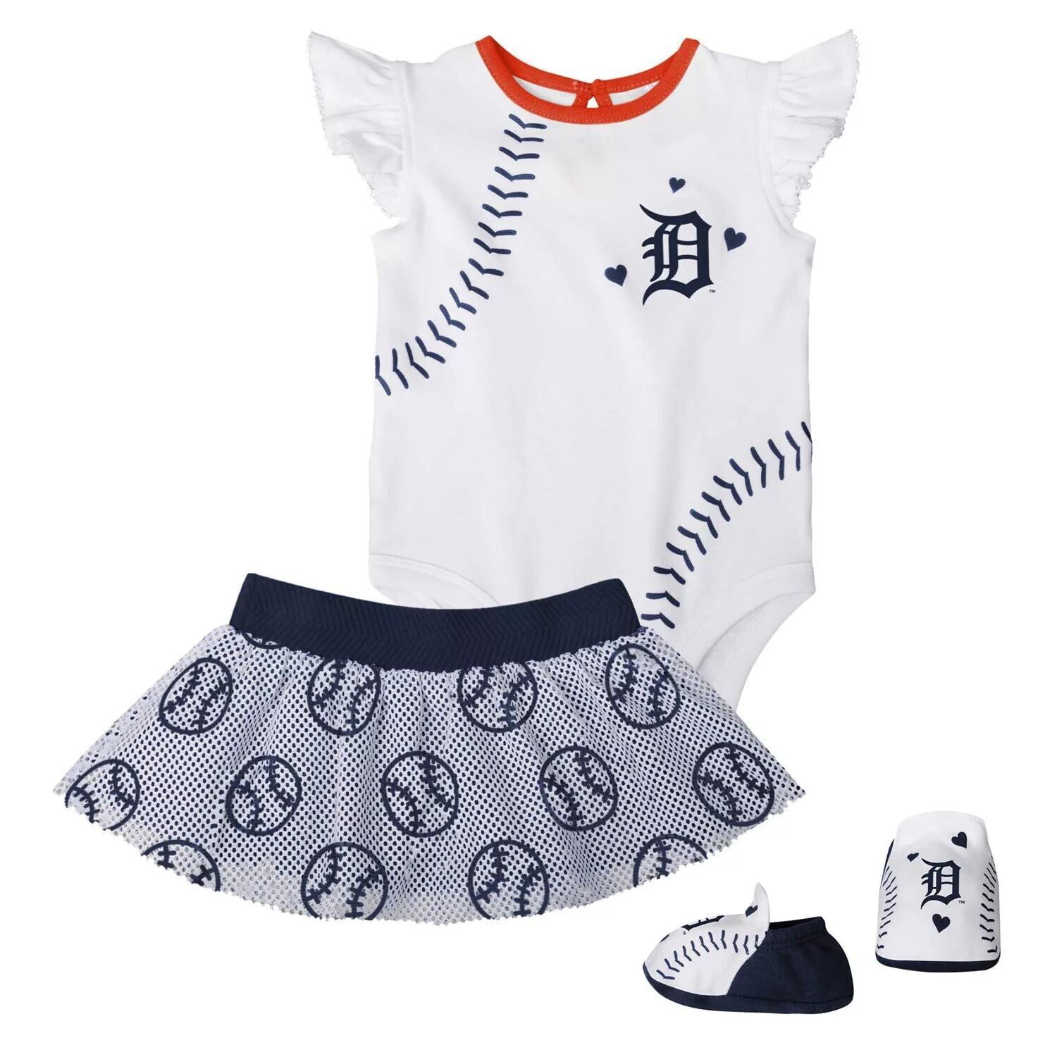 

Белый/темно-синий комбинезон из трех предметов для девочек Detroit Tigers Sweet Spot, комплект с юбкой и ботинками Outerstuff