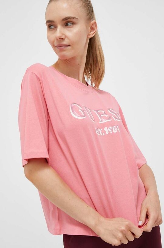 

Хлопковая футболка Guess, розовый