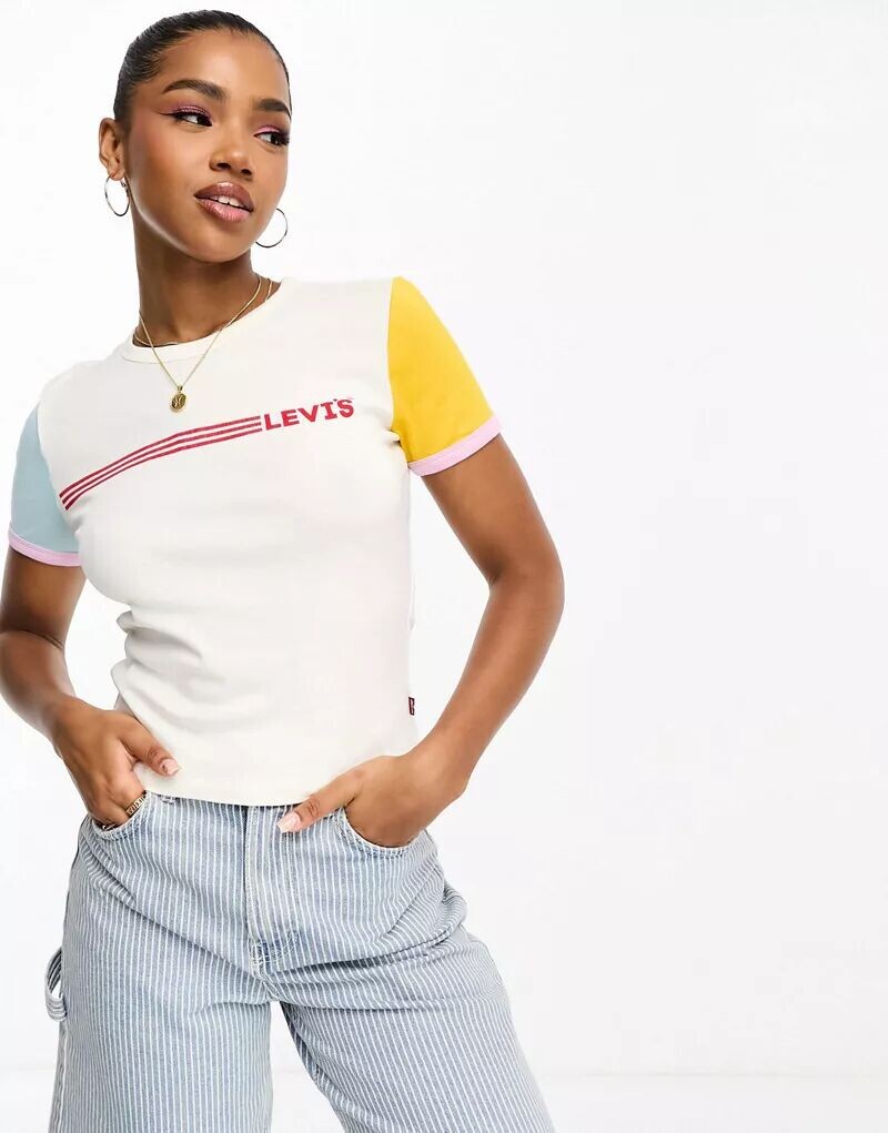 

Кремовая футболка Levi's Rickie с логотипом на груди и контрастными рукавами