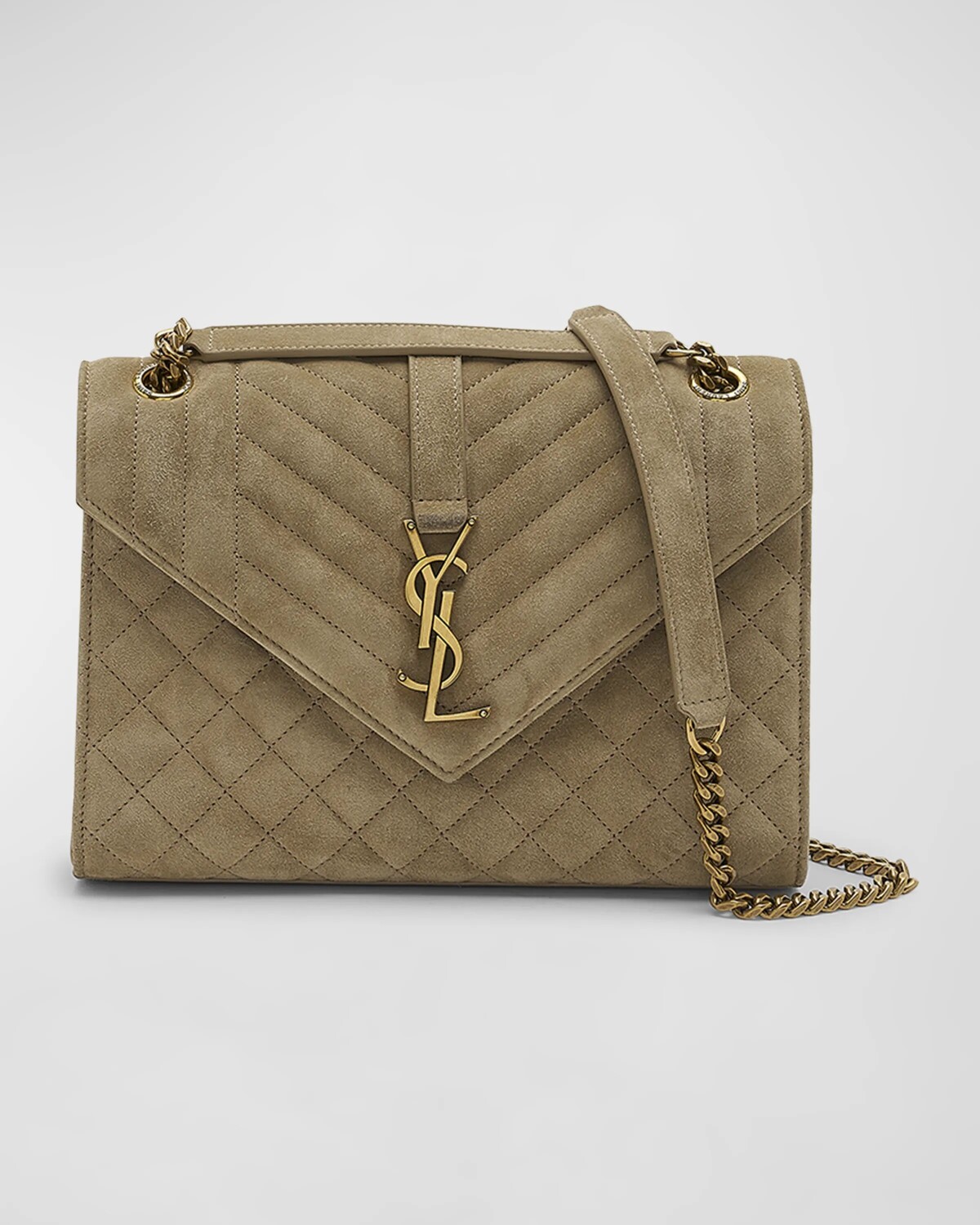 

Замшевая сумка через плечо Envelope Triquilt Medium YSL Saint Laurent, цвет Matt Gold
