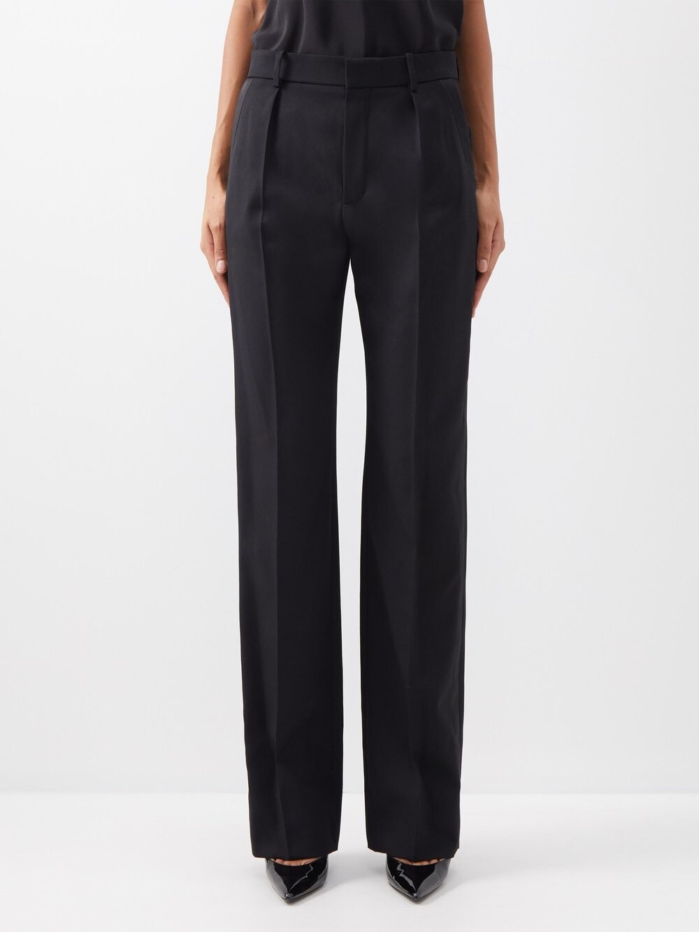 

Строгие брюки из шерсти с защипами Saint Laurent, черный
