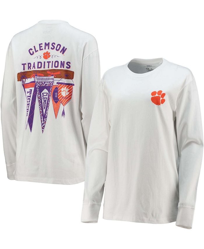 

Женская белая футболка с длинным рукавом Clemson Tigers Traditions Pennant Pressbox, белый