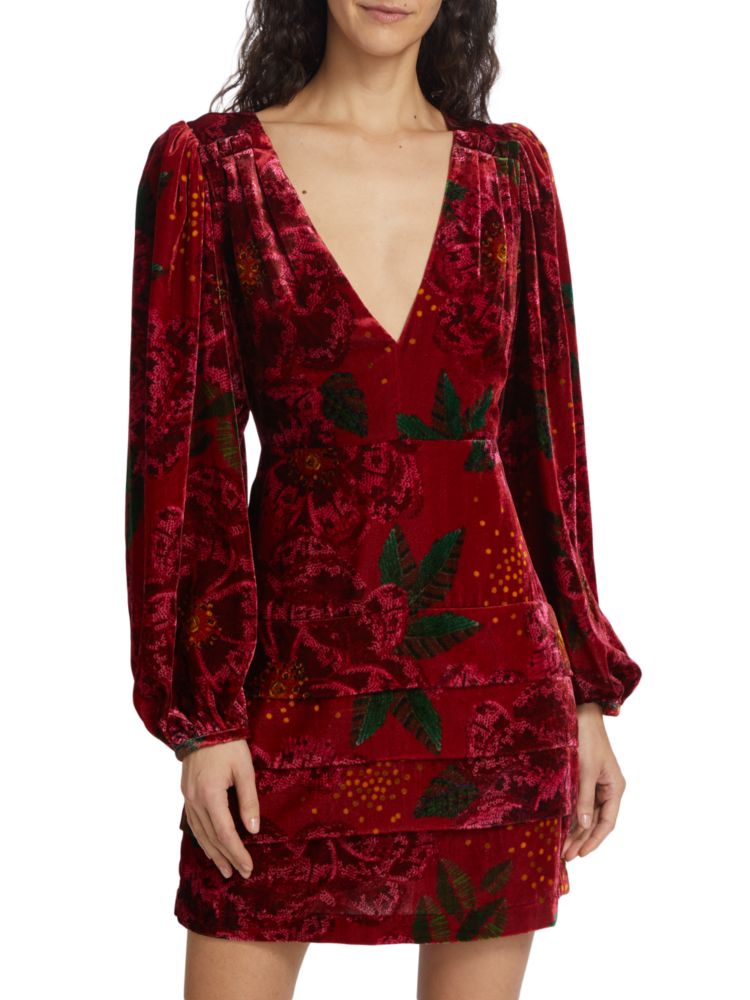 Бархатное мини-платье с блестящими цветами Farm Rio, цвет Shiny Red