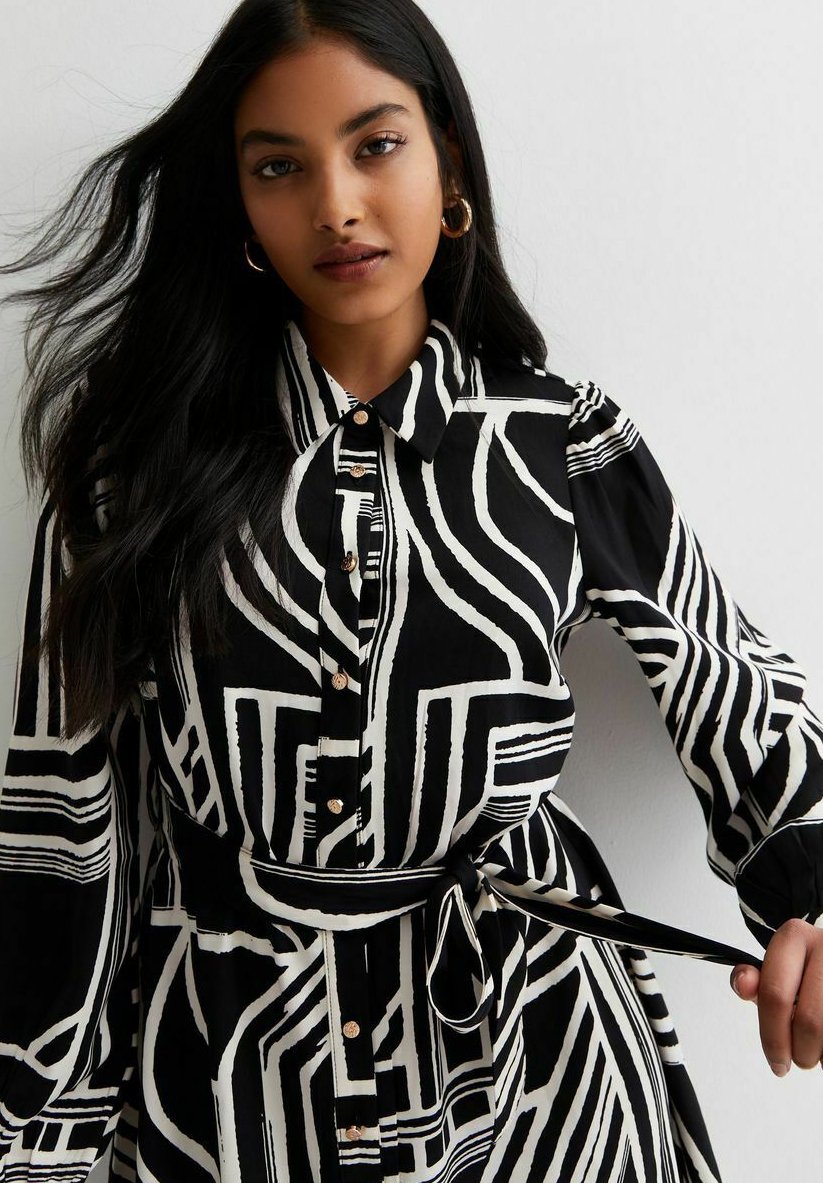 цена Платье-рубашка Abstract Stripe Belted Mini New Look, цвет black pattern