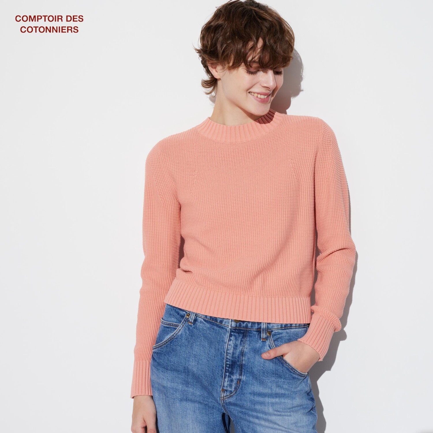 

Свитер Uniqlo женский с круглым вырезом, розовый