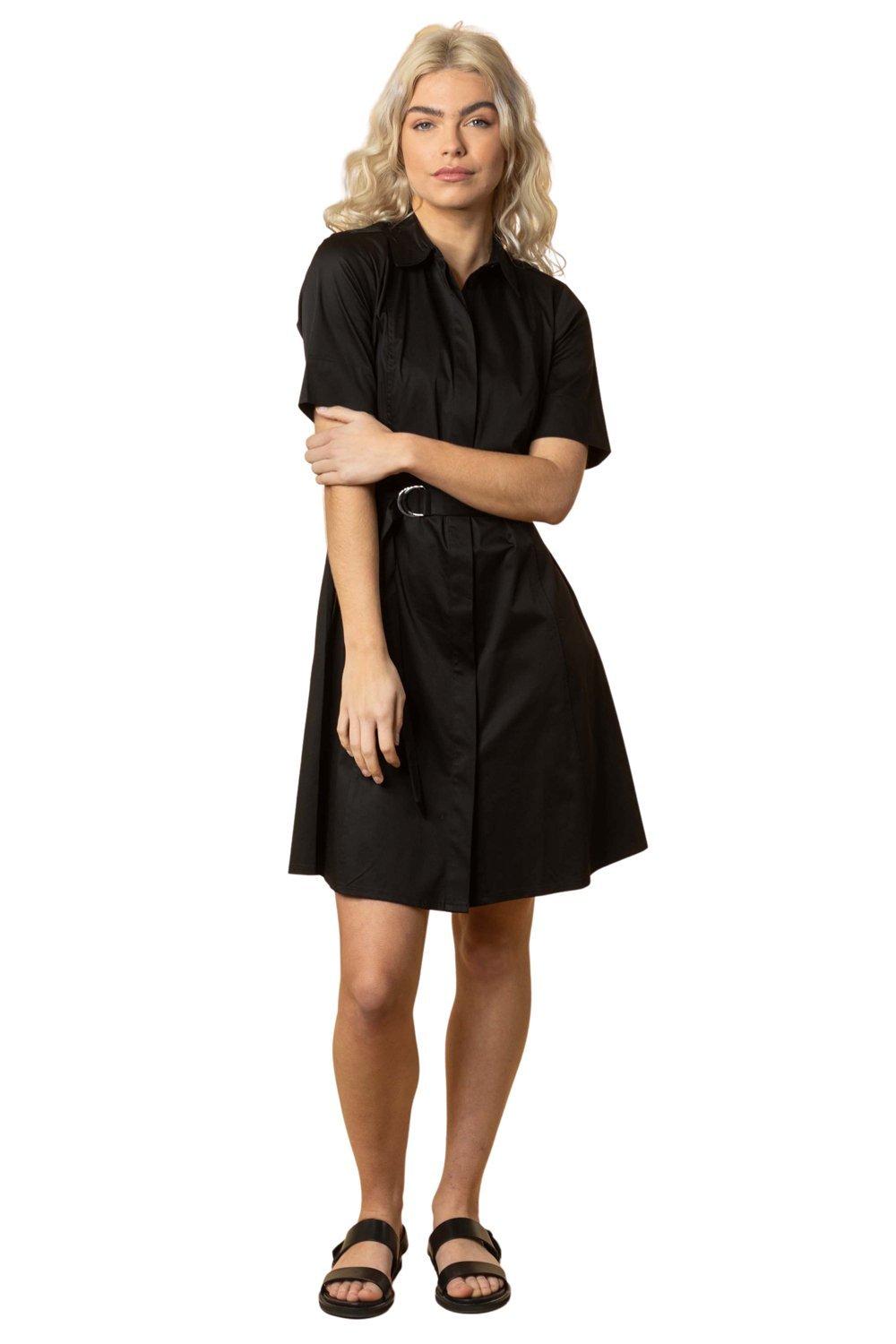 цена Хлопковое платье-рубашка с поясом Dusk, черный