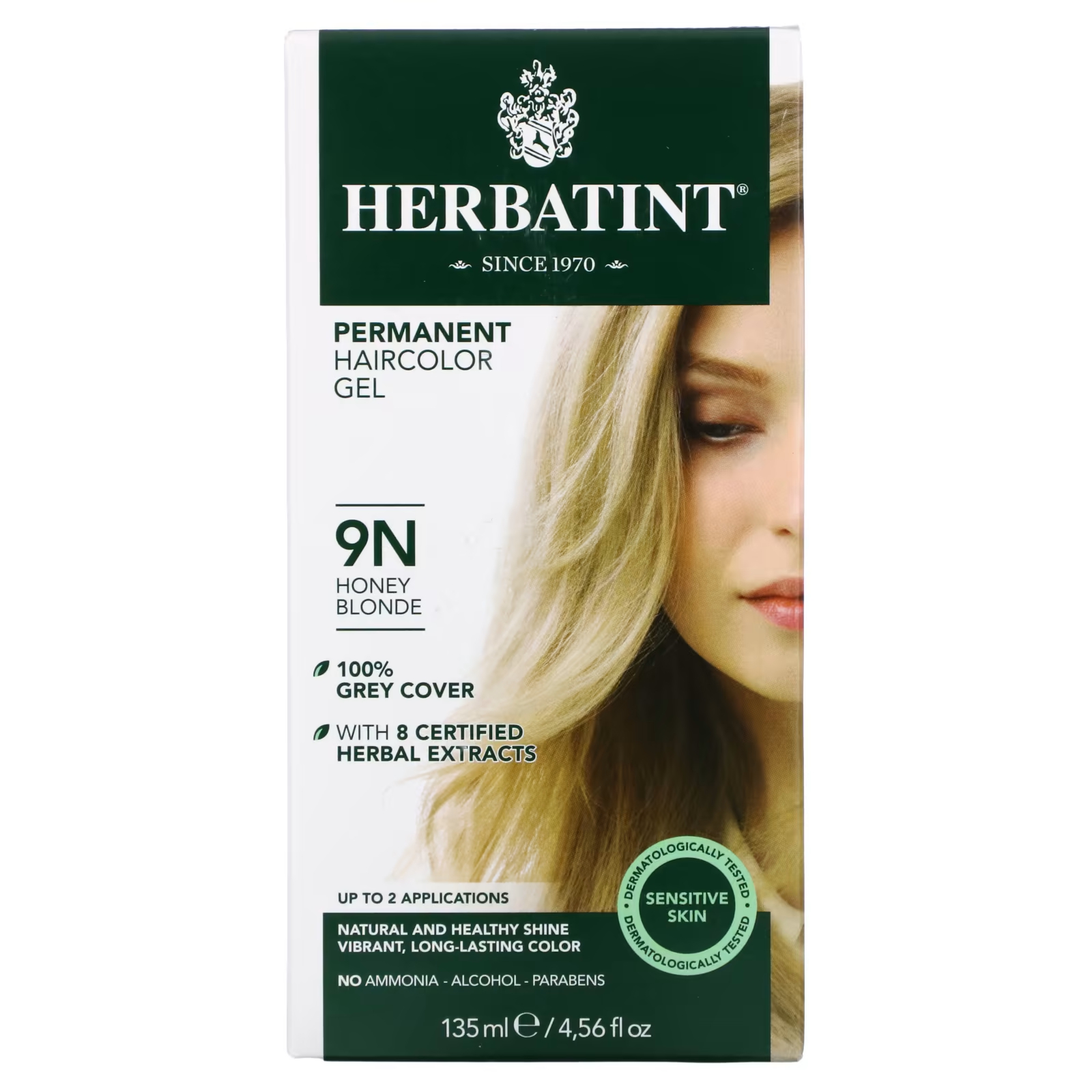 Перманентная гель-краска для волос Herbatint 9N медовый блондин, 135 мл перманентная гель краска для волос herbatint 8r светло медный блондин 135 мл