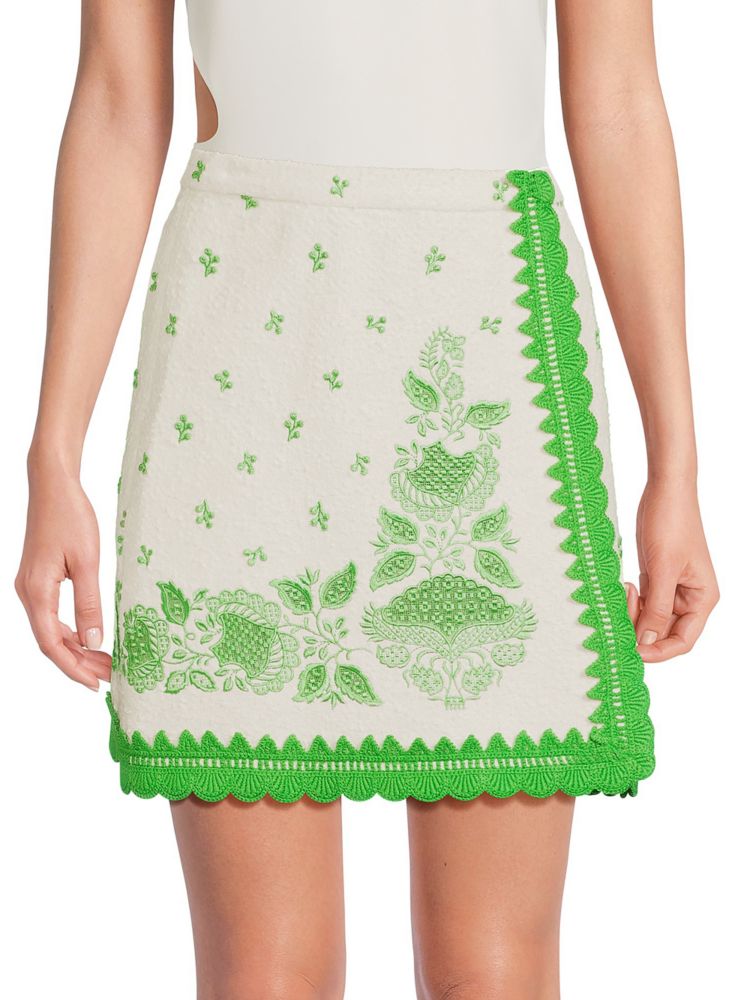 

Мини-юбка с вышивкой и кружевной отделкой Giambattista Valli, цвет Ivory Green