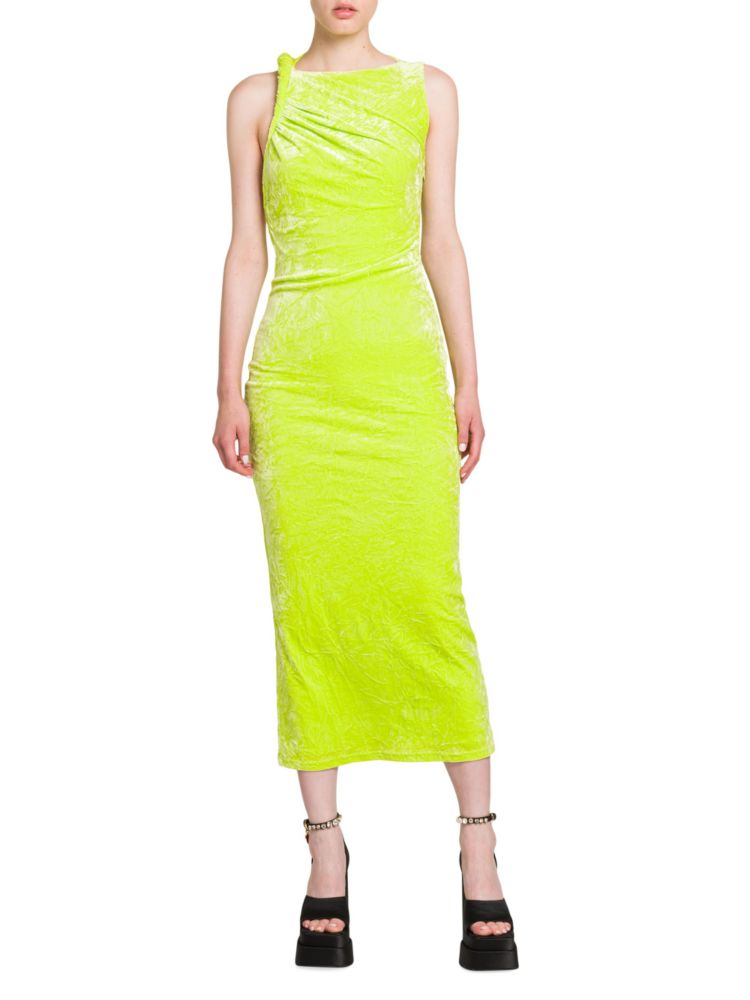 Платье миди из скрученного мятого бархата Versace, цвет Acid Lime