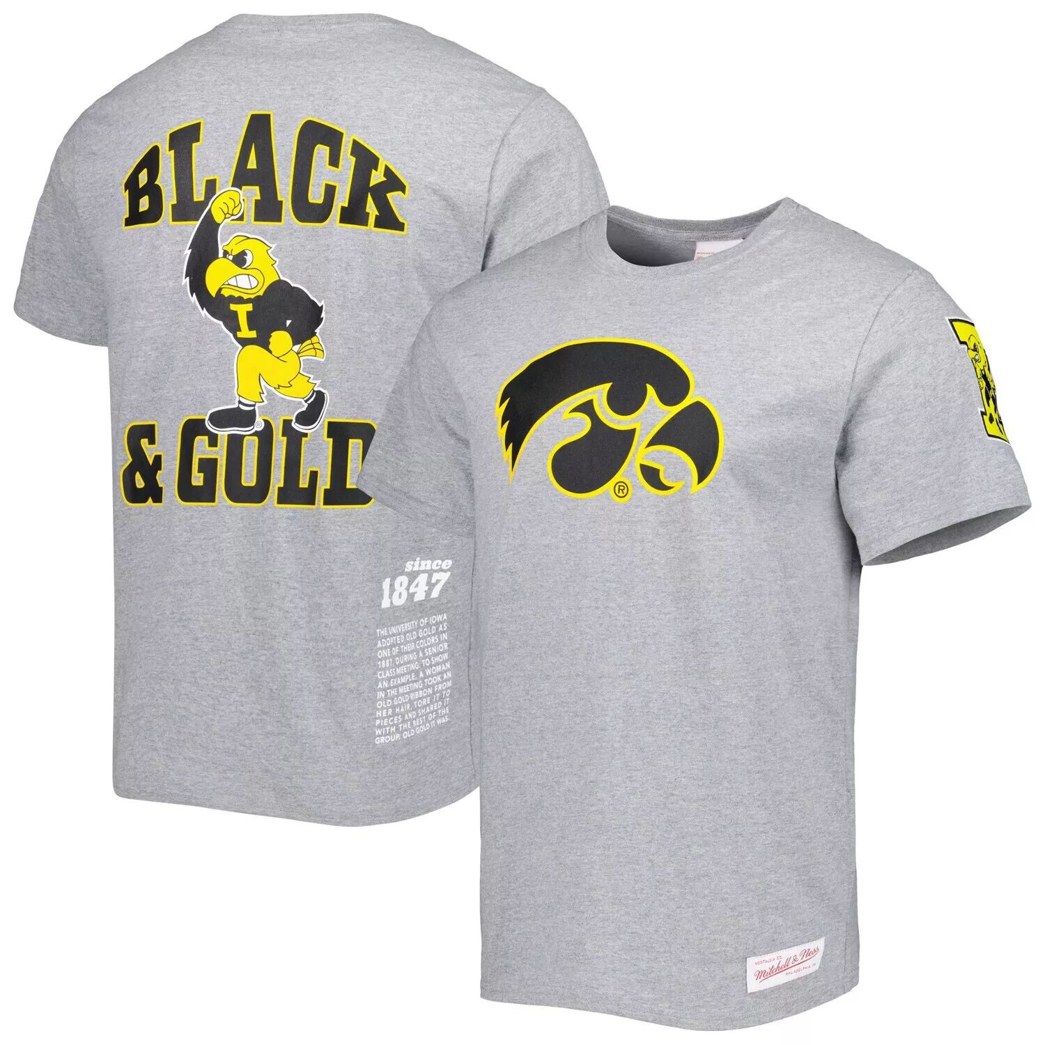 

Мужская футболка Mitchell & Ness Heather Grey Iowa Hawkeyes Team Origins