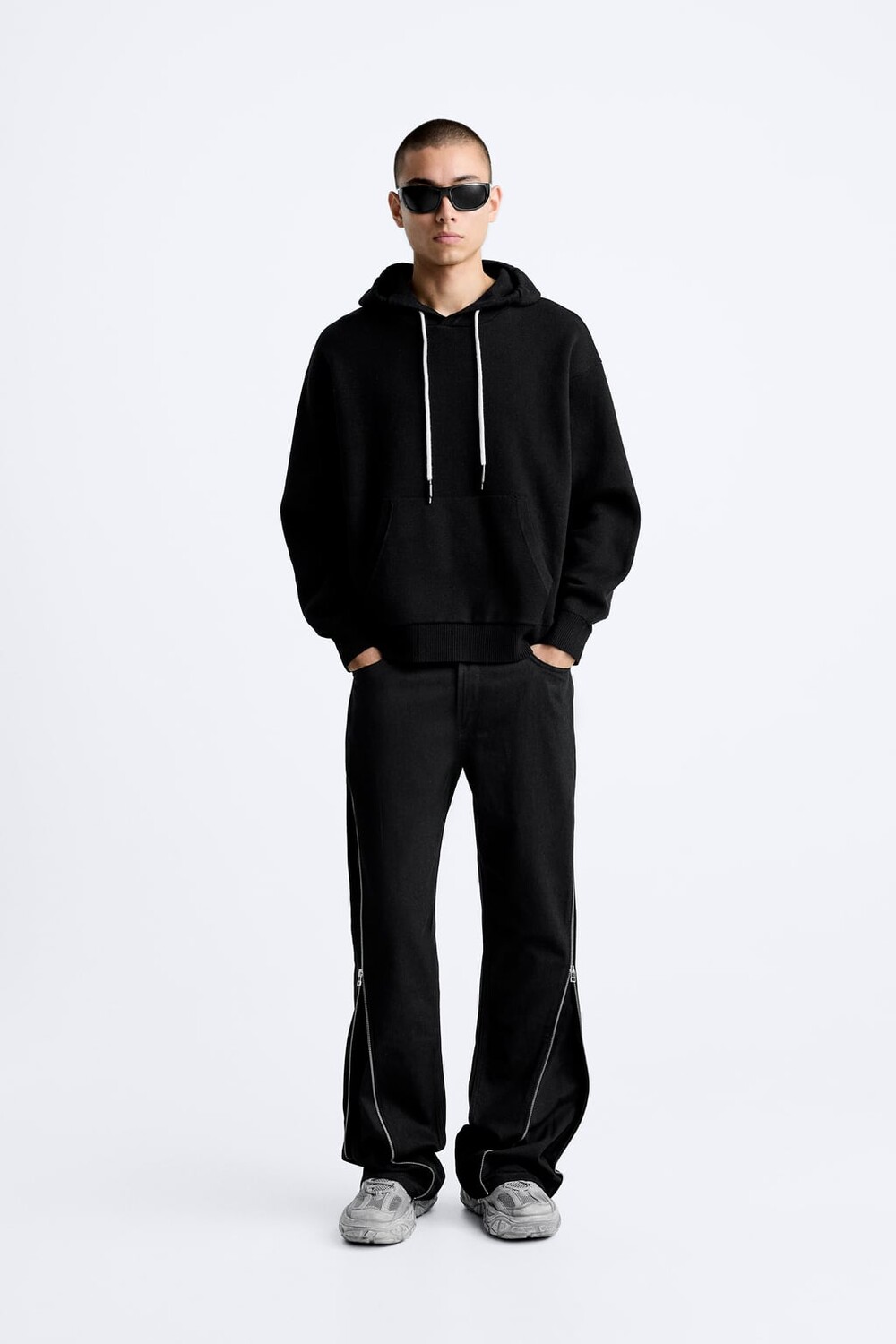 

Укороченное трикотажное худи ZARA, черный
