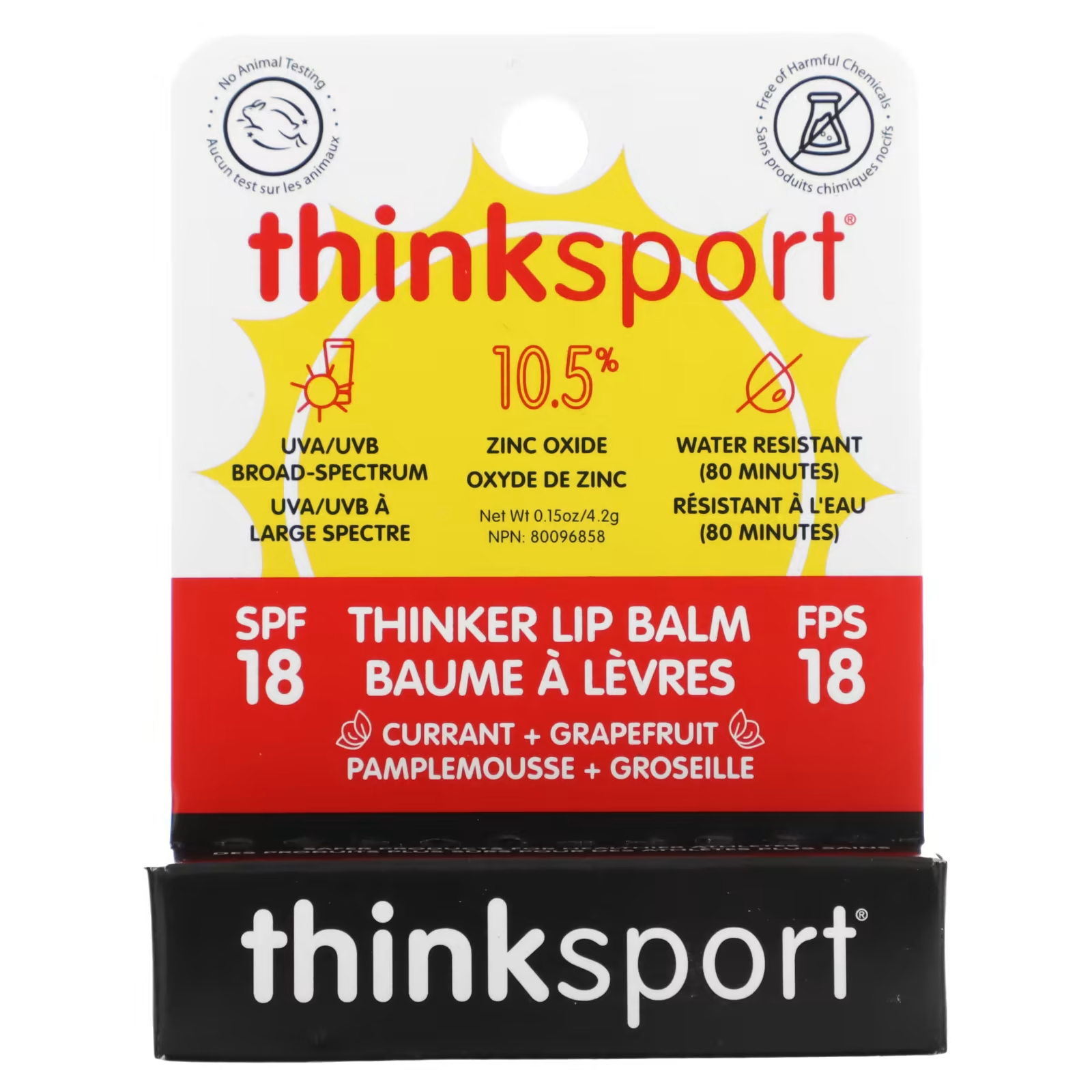 

Бальзам для губ Think Thinksport Thinker SPF 18 смородина и грейпфрут, 4,2 гр.