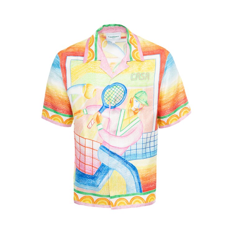 цена Рубашка Casablanca Cuban Collar Short-Sleeve 'Crayon Tennis Player', белый