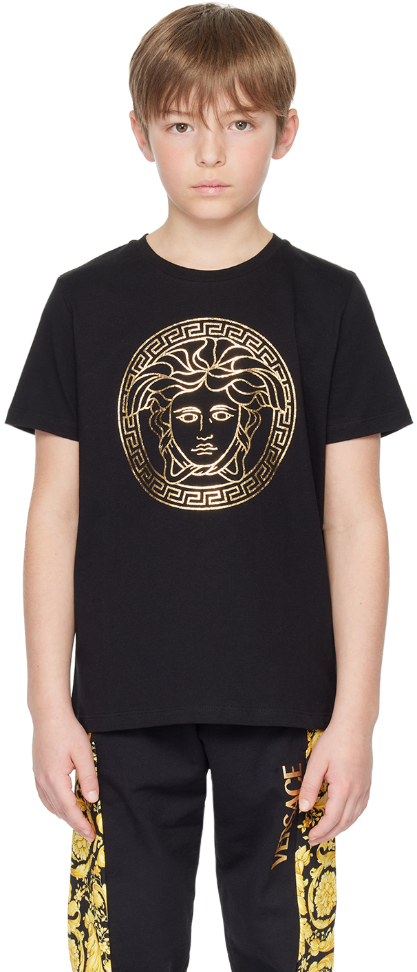 Детская черная футболка с изображением Медузы Versace, цвет Nero/Oro