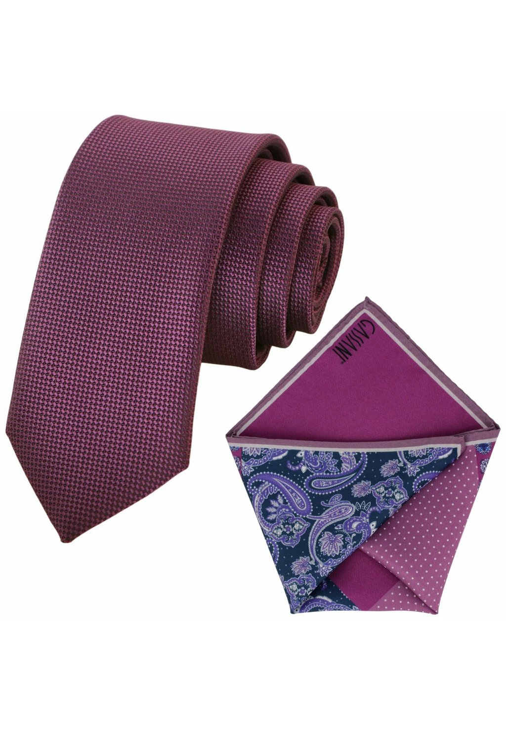 Нагрудный платок 2 SET DON SLIM KRAWATTE & 4 DESIGN PAISLEY EINSTECKTUCH Gassani, цвет bordeaux violett fuchsia | stahl-blau lila paisley & punkte