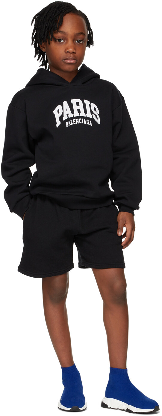 

Детская черная толстовка с капюшоном Cities Paris Balenciaga Kids