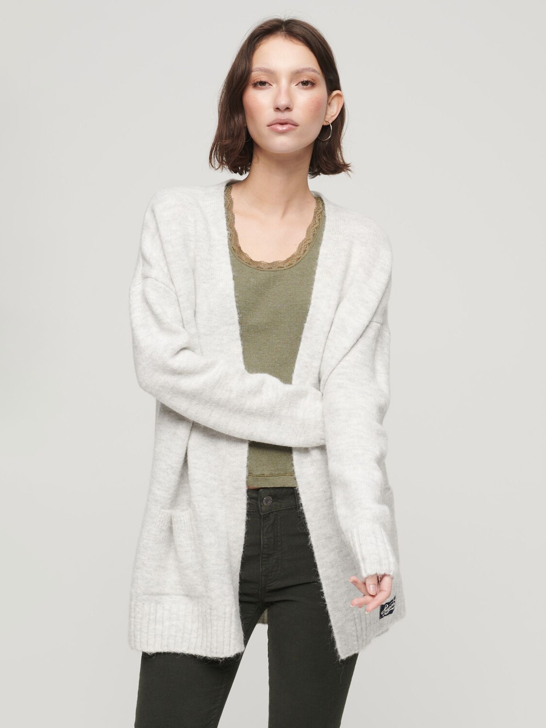 

Длинный супермягкий кардиган Essential Superdry, морозно-серый мергель