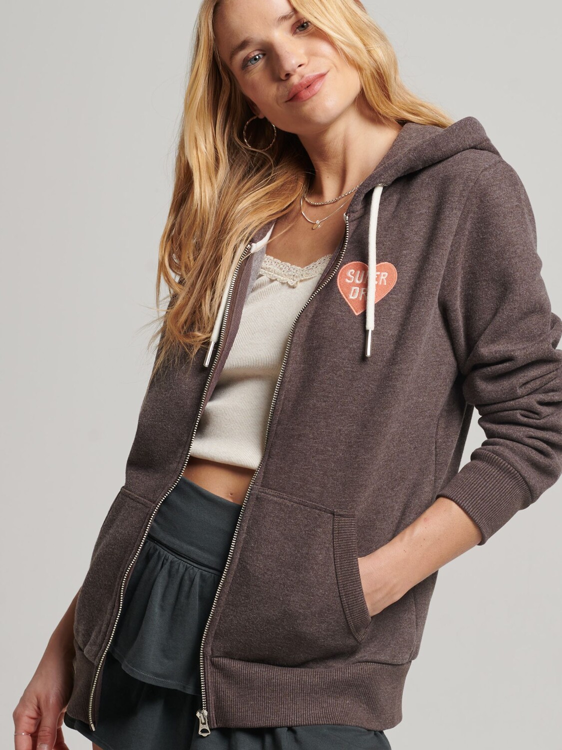 

Толстовка на молнии Superdry Vintage Cali с вырезом, шоколадно-коричневый