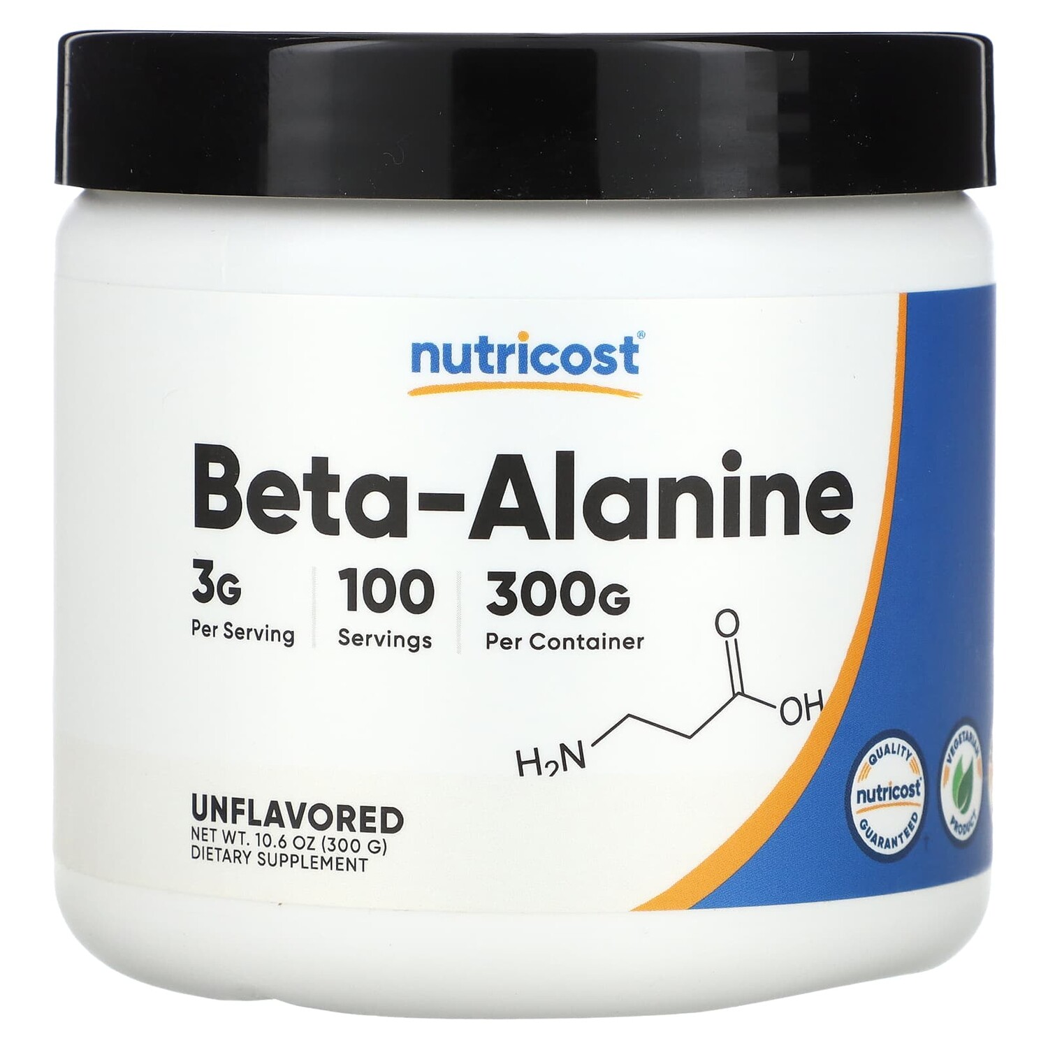 

Бета-аланин, без добавок, 3 г, 300 г (10,6 унции), Nutricost