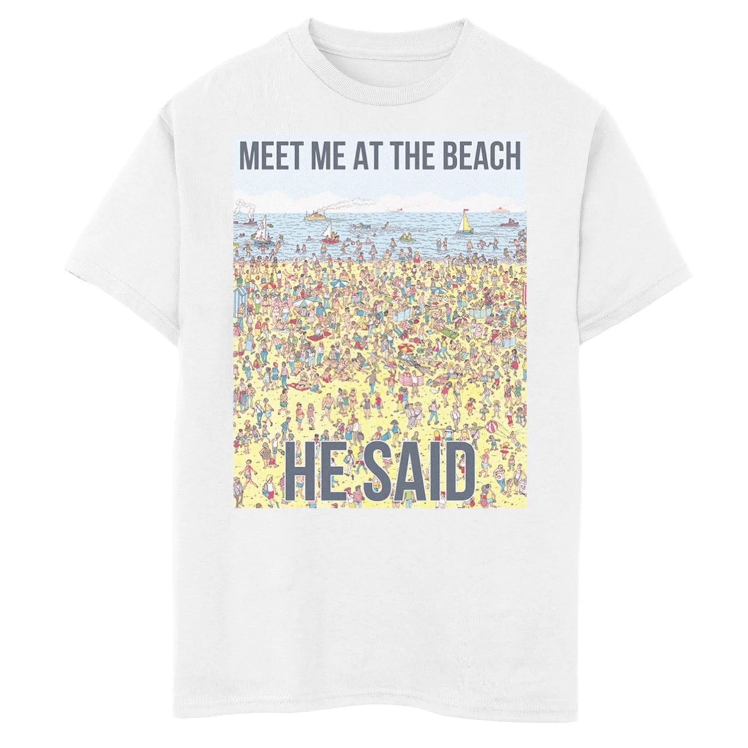 Футболка с рисунком для мальчиков 8–20 лет, где Уолдо встретит меня на пляже, он сказал Licensed Character, белый