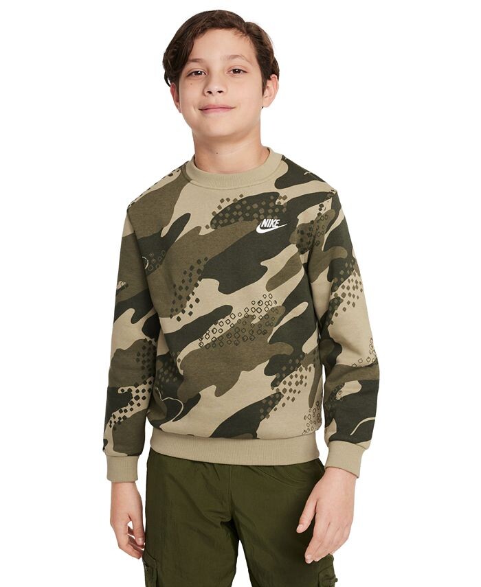 

Флисовый свитшот с камуфляжным принтом Big Kids Sportswear Club Nike, коричневый/бежевый