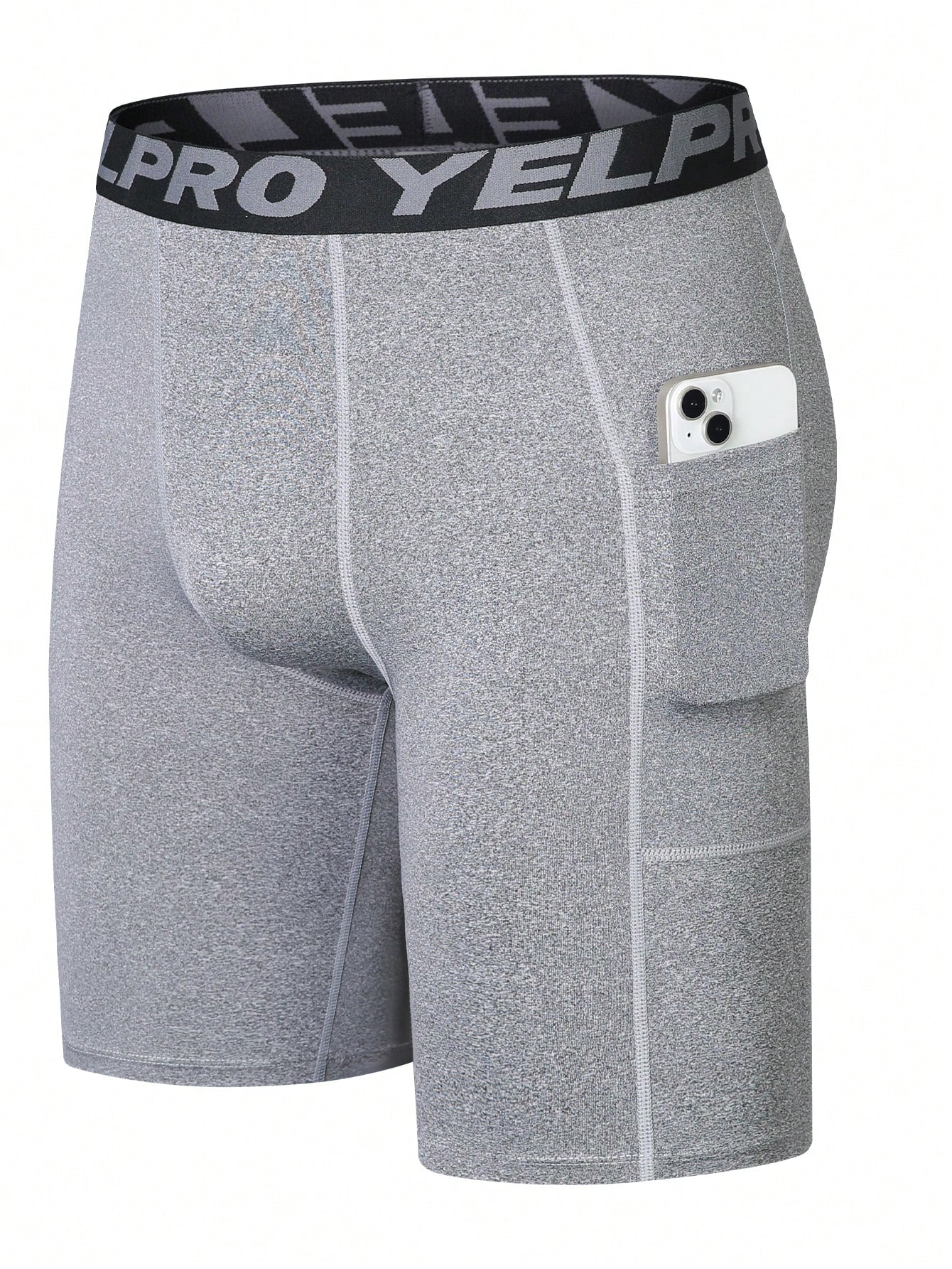 Мужские шорты для фитнеса с лентой с надписью и карманом, серый фотографии