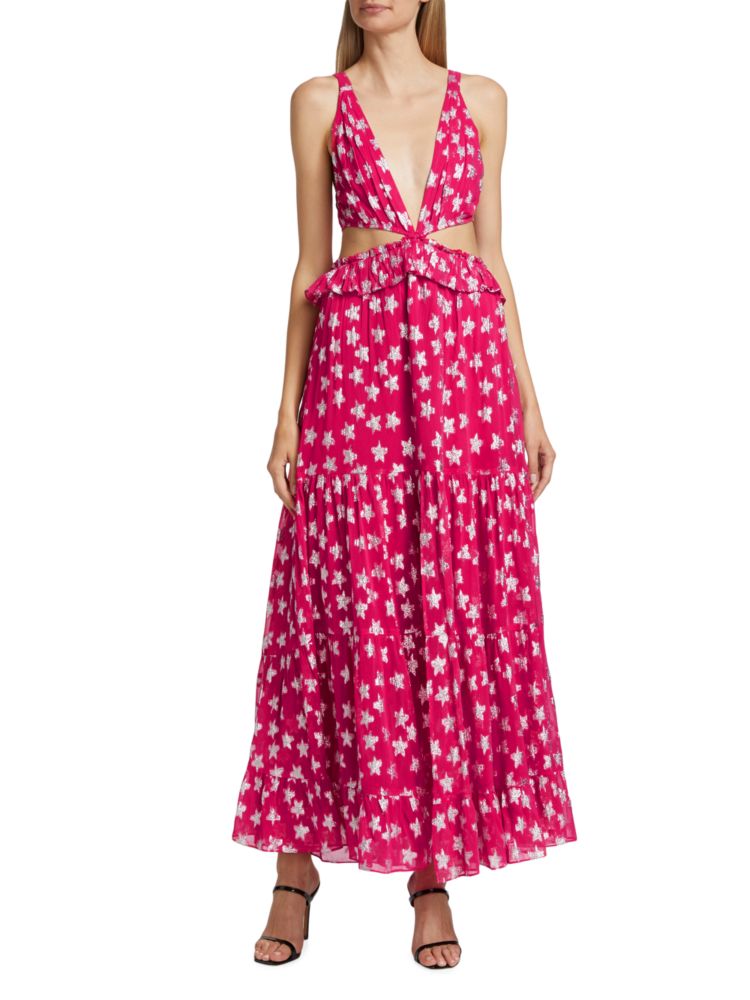Многоярусное платье макси со звездами и вырезами Rococo Sand, розовый