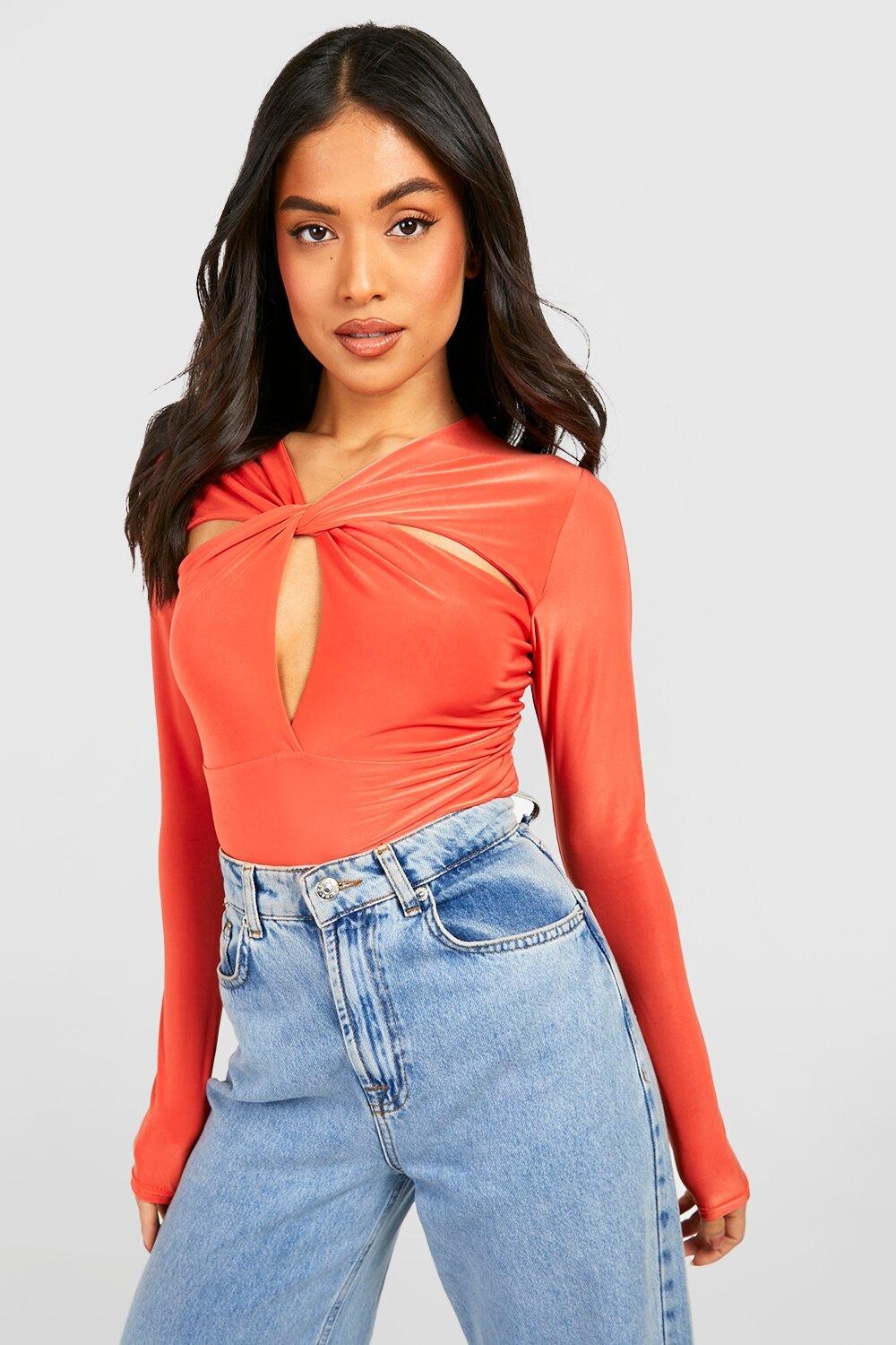 

Облегающее боди petite с поворотным вырезом Boohoo, оранжевый