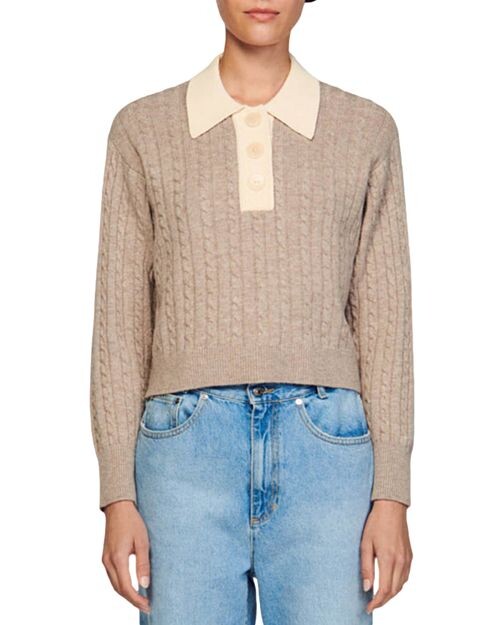 

Свитер Reno с контрастным воротником Sandro, цвет Tan/Beige