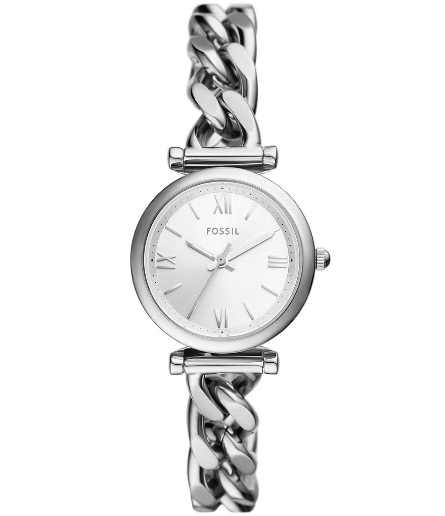 цена Женские часы Fossil Carlie с браслетом из нержавеющей стали с тремя стрелками, серебро