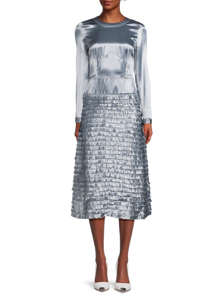 

Платье мидиакси с рюшами Bottega Veneta, цвет Light Blue