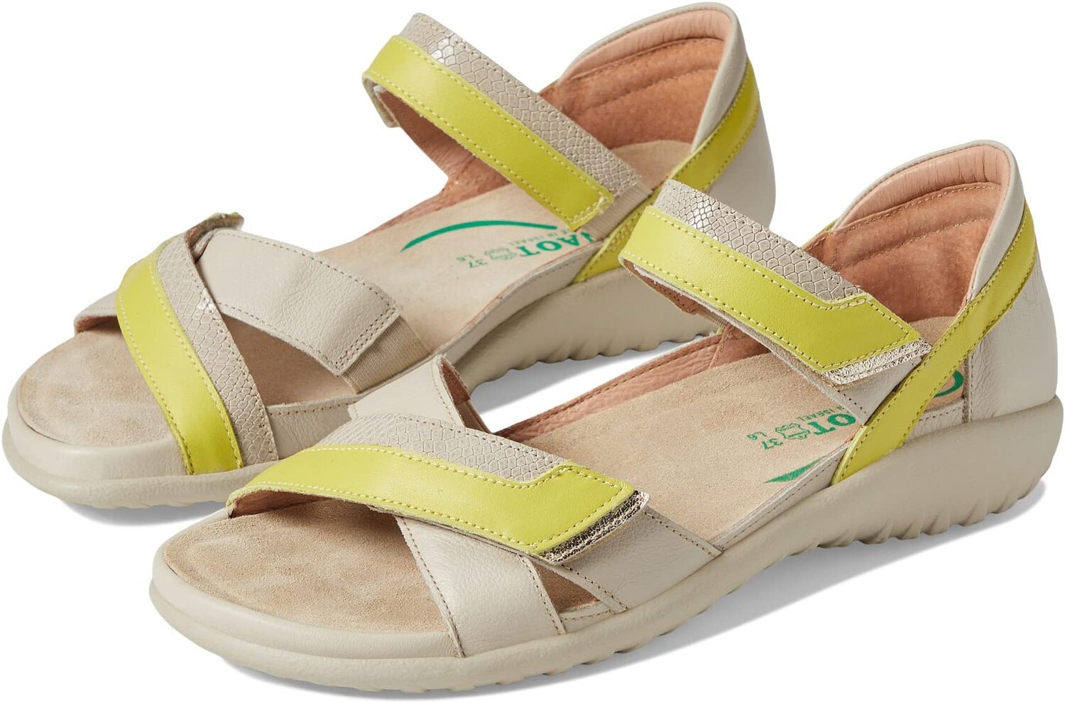 

Сандалии на плоской подошве Karawa Naot, цвет Ivory/Lime/Gold Combination