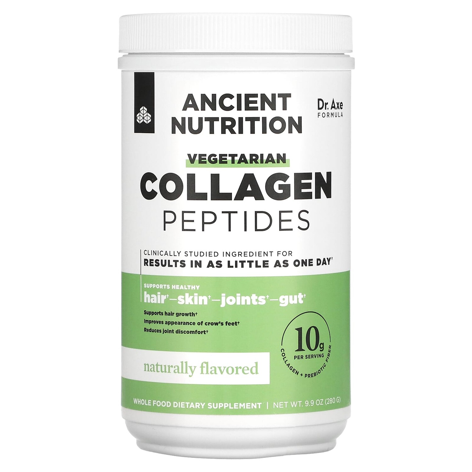 

Vegetarian Collagen Peptides, Naturally Flavored, 9.9 oz (280 g), Dr. Axe / Ancient Nutrition
