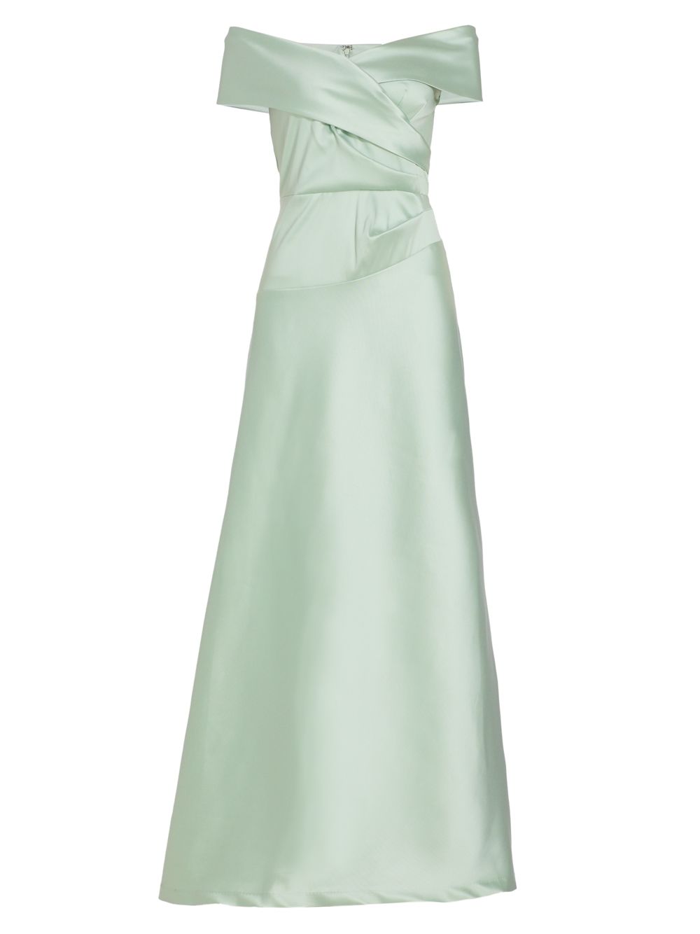 Атласное бальное платье с открытыми плечами Teri Jon by Rickie Freeman, зеленый