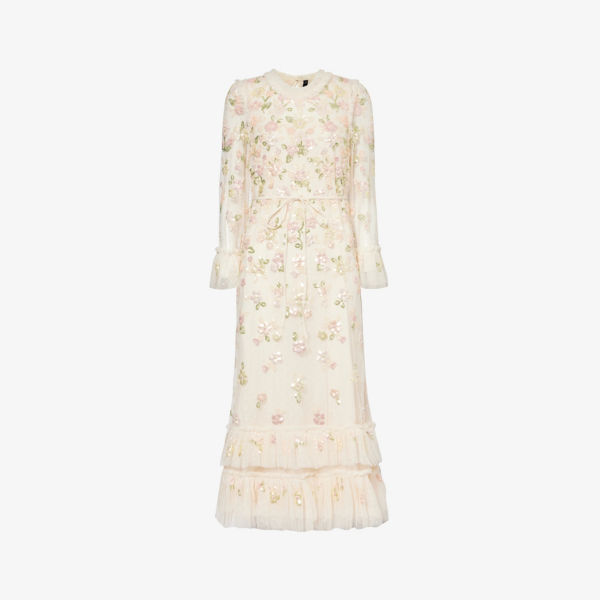 Платье миди из переработанного полиэстера sequin bloom, украшенное пайетками Needle And Thread, бежевый серьги женские unode50 needle and button