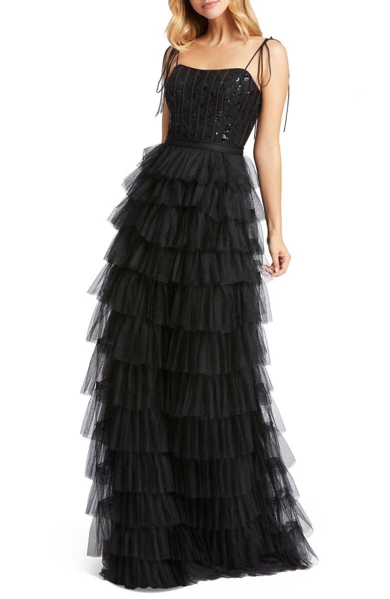 

Платье из тюля с бюстье и пайетками IEENA FOR MAC DUGGAL, черный