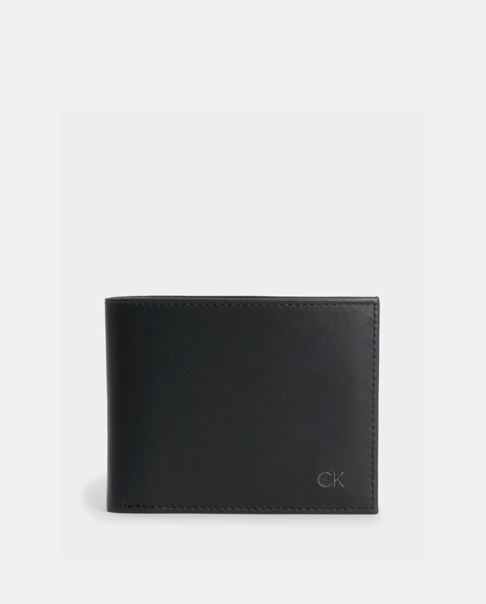 Черный кожаный кошелек с монетницей и гравировкой логотипа Calvin Klein, черный вертикальный черный кожаный кошелек с вкладышем и мешочком для монет olimpo черный