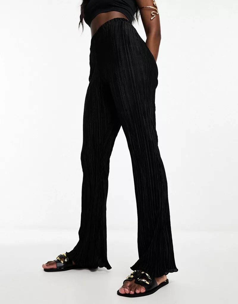 Черные расклешенные брюки со складками ASOS