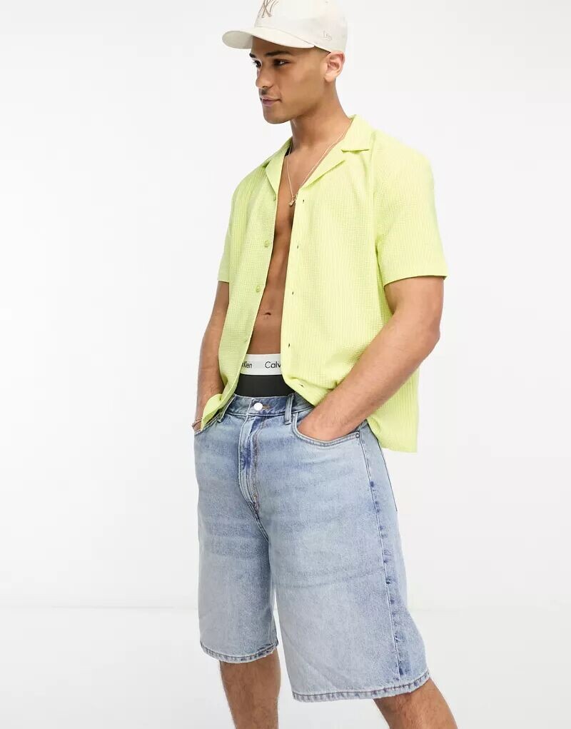 

Зеленая рубашка из жатого хлопка с короткими рукавами River Island, Серый