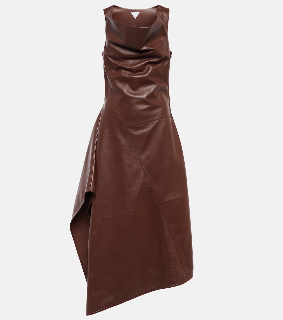 

Платье миди асимметричного кроя из кожи BOTTEGA VENETA, коричневый